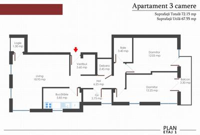 Apartament cu 3 camere semidecomandat în Apusului - 2