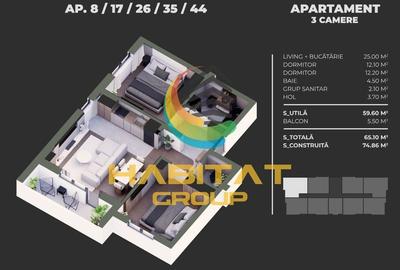 Apartament 3 camere, termen decembrie 2025 - 2