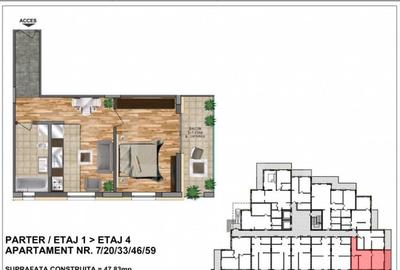 Apartament de vanzare 40,35 + terasa 7,45 bloc nou, zon - 1