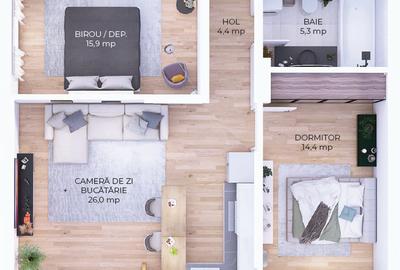 Apartament cu 3 camere semidecomandat în Tractorul - 2