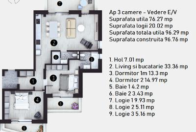 Apartament 3 camere, 97 MP, 2 BAI, 0% Comision, Doamna Ghica - H35 Apartament 3 camere, 97 MP, 2 BAI, 0% Comision, Doamna Ghica - H35 - 4