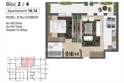 Apartament cu 2 camere în Sud