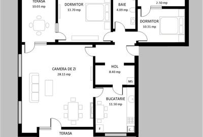 Apartament cu 3 camere decomandat în Clăbucet - 2