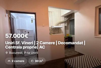 Apartament cu 2 camere semidecomandat, mobilat în P-ța Unirii