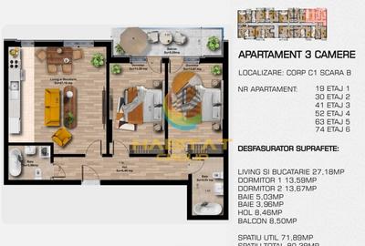 Apartament cu 3 camere decomandat în Nord-Vest