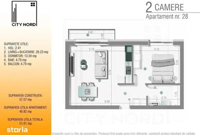 Apartament cu 2 camere în Tunari