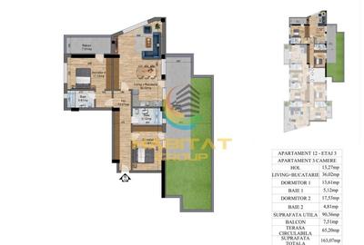 Apartament cu 3 camere în Brâncoveanu