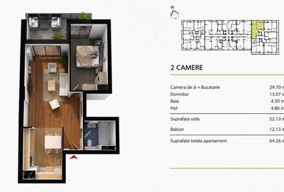 Apartament cu 2 camere decomandat în Exterior Vest - 3