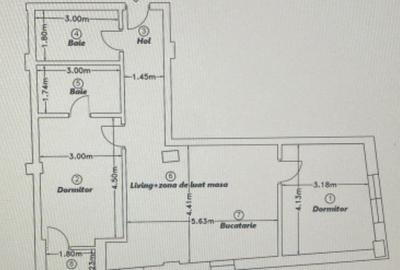 Apartament cu 3 camere semidecomandat în Central