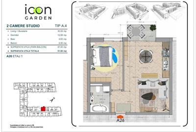 Apartament cu 2 camere în Moșilor