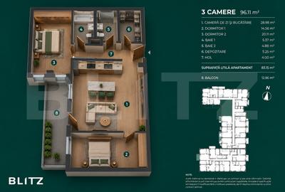 Apartament cu 3 camere semidecomandat în Bună Ziua - 1