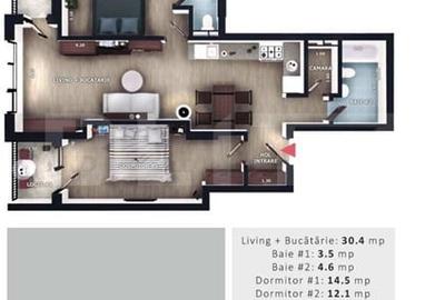 Apartament cu 3 camere semidecomandat în Florești - 1