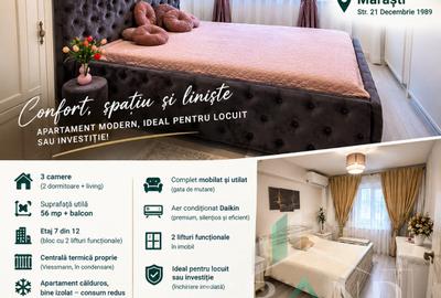 Apartament cu 3 camere decomandat, mobilat în Mărăști