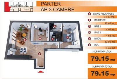 Apartament cu 3 camere în Central