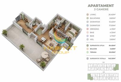 Apartament cu 3 camere decomandat în Central