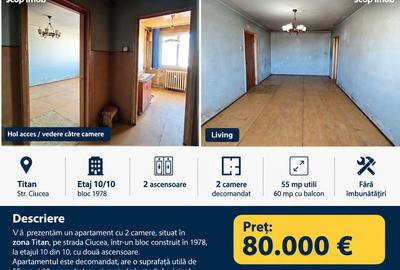 Apartament cu 2 camere decomandat în Titan