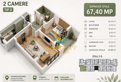 Apartament cu 2 camere decomandat în Sud - 1