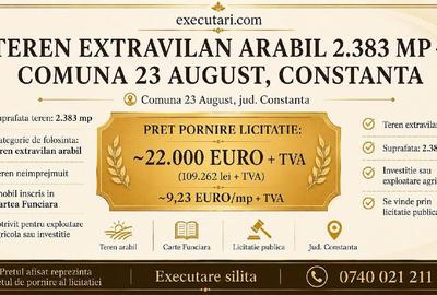 Teren agricol extravilan de 2383 mp, în 23 August