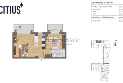 Apartament cu 2 camere semidecomandat în Dâmbul Rotund - 1