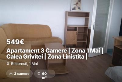 Apartament cu 3 camere decomandat, mobilat în 1 Mai