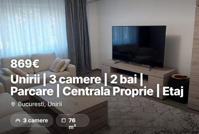 Apartament cu 3 camere decomandat, mobilat în Unirii