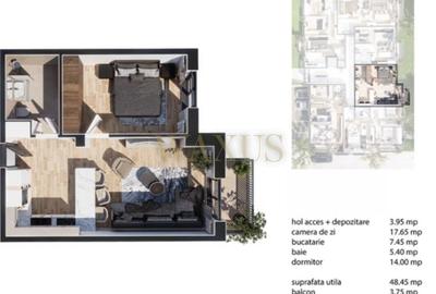 Apartament cu 2 camere semidecomandat în Baciu