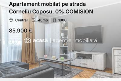 Apartament cu 2 camere decomandat, mobilat în Central