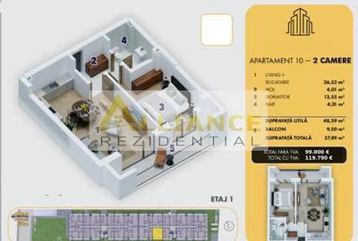 Apartament cu 2 camere decomandat în Central