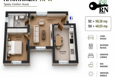 Apartament cu 3 camere decomandat în Central