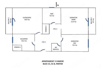 Apartament cu 3 camere decomandat în Central