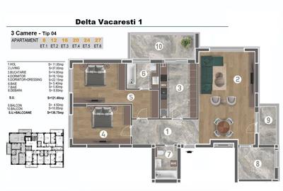 Apartament cu 3 camere decomandat, mobilat în Tineretului - 2