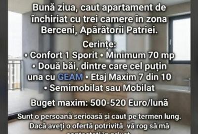 Apartament cu 3 camere decomandat în Apărătorii Patriei