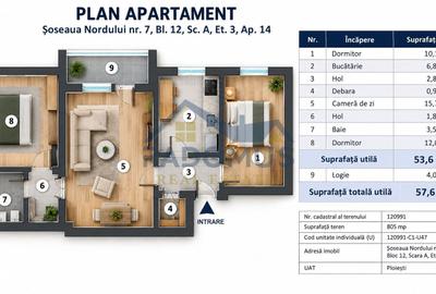Apartament cu 3 camere în Nord