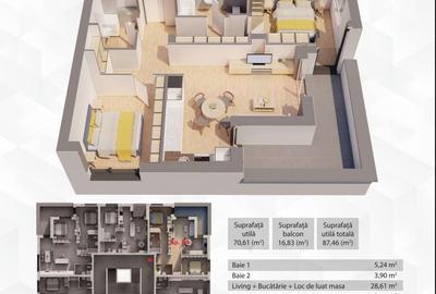 Apartament cu 3 camere decomandat în UTA - 7