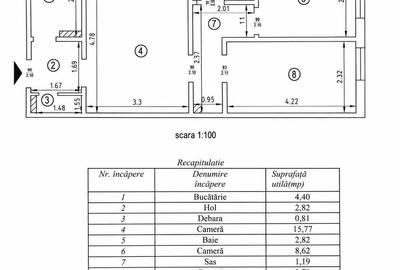 Apartament cu 3 camere semidecomandat în Gară
