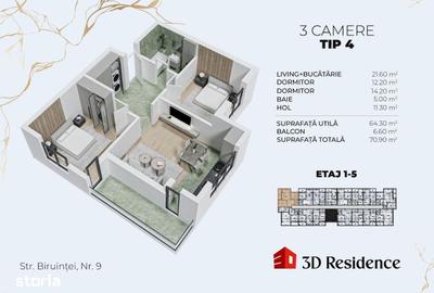 Apartament cu 3 camere în Central - 1