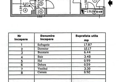 Apartament cu 2 camere semidecomandat în Ozana