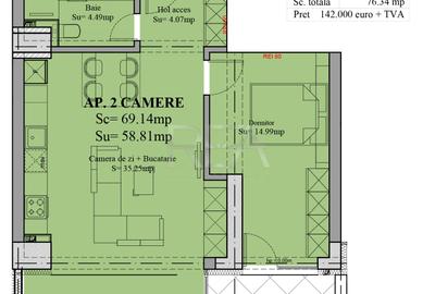 Apartament cu 2 camere semidecomandat, mobilat în Sebastian - 2