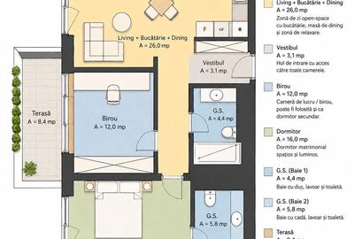 Apartament cu 3 camere în Băneasa