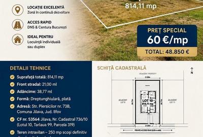Teren de 814 mp, în Jilava