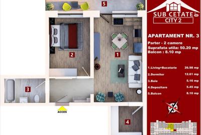 Apartament cu 2 camere decomandat în Sânpetru - 3