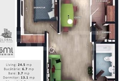 Apartament cu 2 camere semidecomandat în Florești - 1