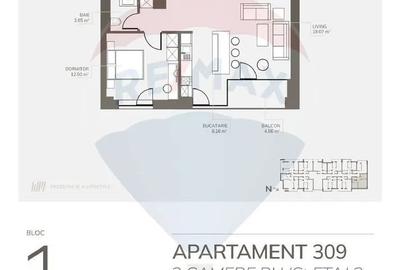 Apartament cu 3 camere semidecomandat în Noua