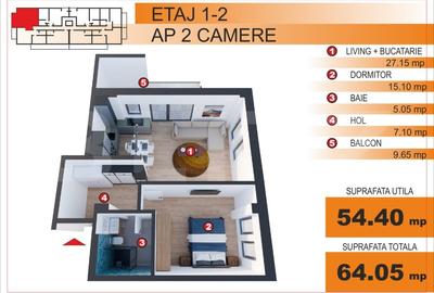Apartament cu 2 camere decomandat în Ultracentral