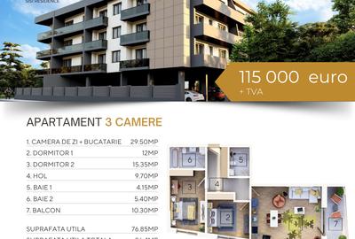 Apartament cu 3 camere în Tomis Nord - 2