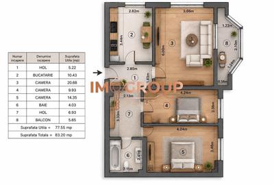 Apartament cu 3 camere decomandat în Nicolina