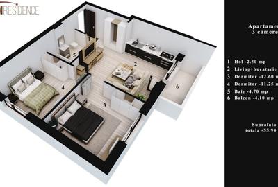 Apartament cu 3 camere în Rahova