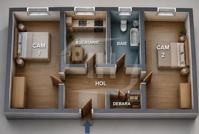 Apartament cu 2 camere decomandat în Central