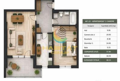 Apartament cu 2 camere decomandat în Titan