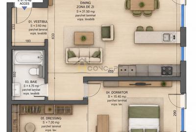 Apartament cu 2 camere în Nord